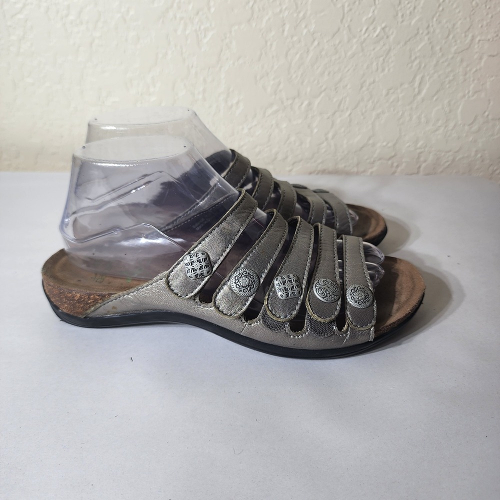 Dansko‎ Sophie Metallic Pewter Leather Adjustable Strap Slide Sandals EU 39 US 9